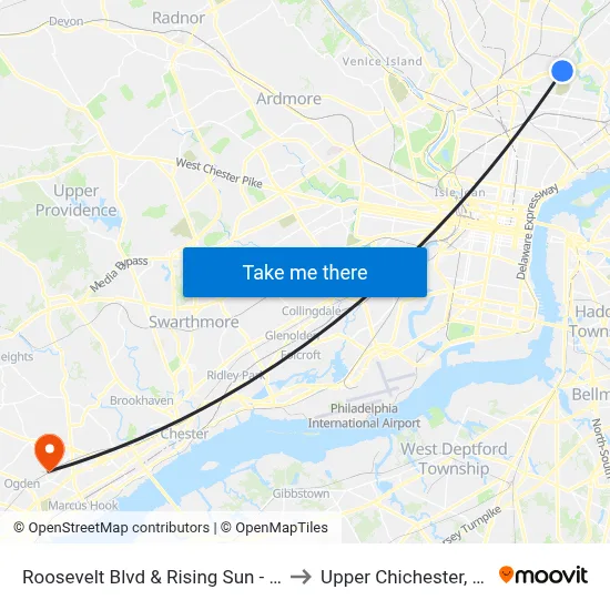 Roosevelt Blvd & Rising Sun - Fs to Upper Chichester, PA map