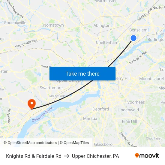Knights Rd & Fairdale Rd to Upper Chichester, PA map