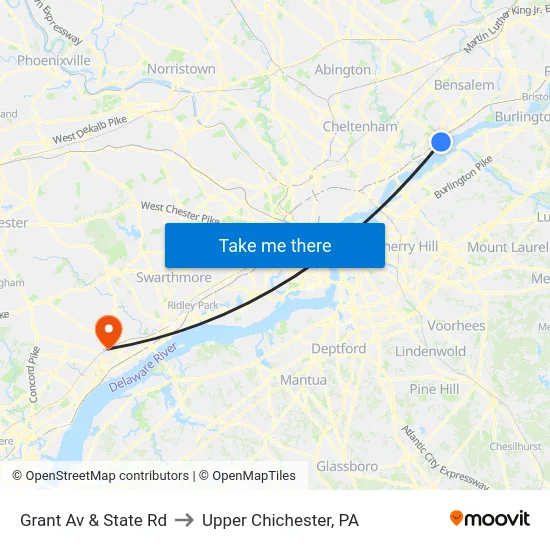 Grant Av & State Rd to Upper Chichester, PA map