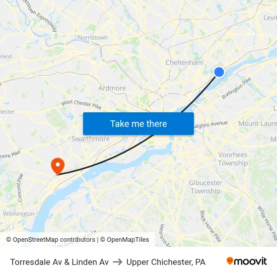 Torresdale Av & Linden Av to Upper Chichester, PA map