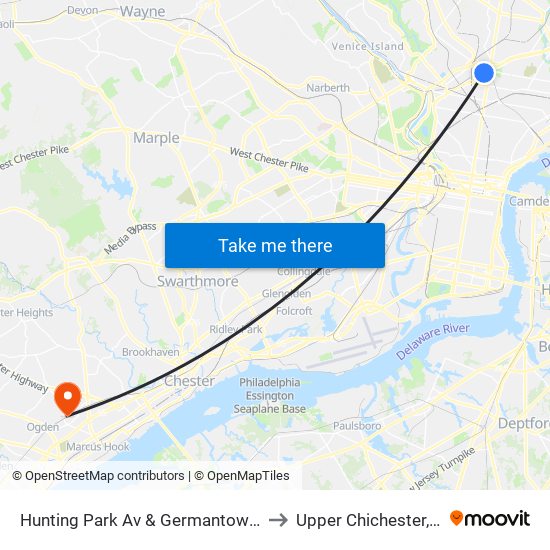 Hunting Park Av & Germantown Av to Upper Chichester, PA map