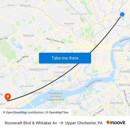 Roosevelt Blvd & Whitaker Av to Upper Chichester, PA map