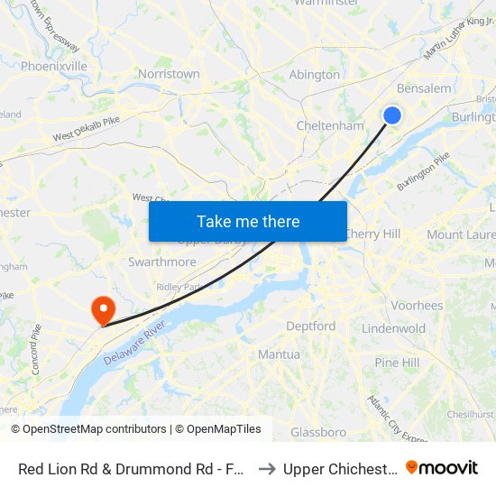 Red Lion Rd & Drummond Rd - FS Route 50 to Upper Chichester, PA map