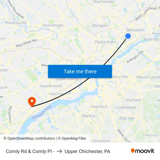 Comly Rd & Comly Pl - to Upper Chichester, PA map