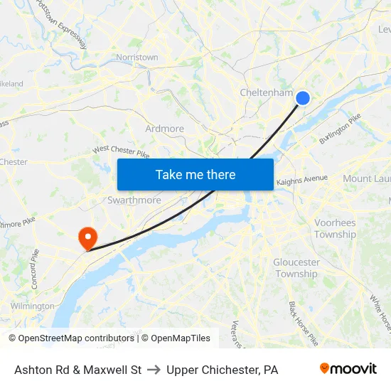 Ashton Rd & Maxwell St to Upper Chichester, PA map
