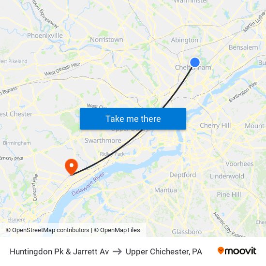 Huntingdon Pk & Jarrett Av to Upper Chichester, PA map