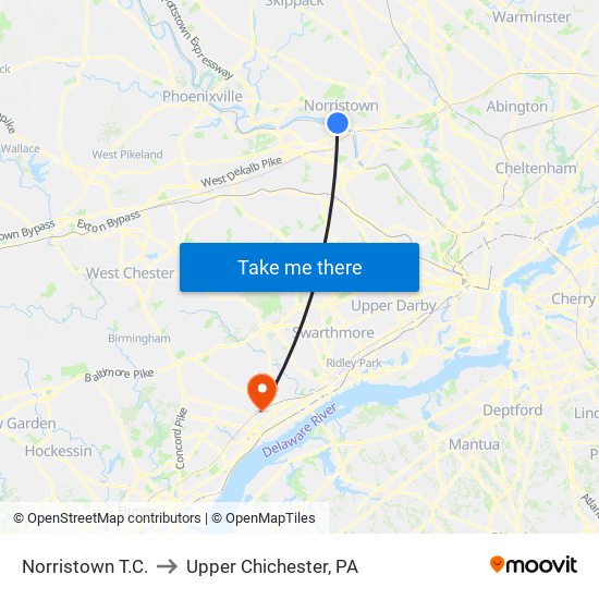 Norristown T.C. to Upper Chichester, PA map