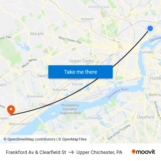 Frankford Av & Clearfield St to Upper Chichester, PA map