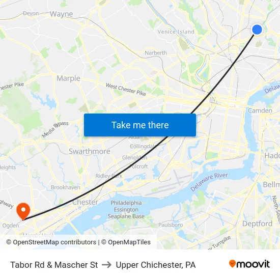 Tabor Rd & Mascher St to Upper Chichester, PA map