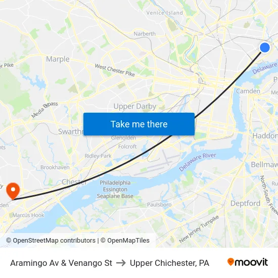 Aramingo Av & Venango St to Upper Chichester, PA map