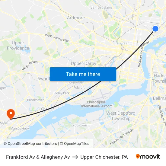 Frankford Av & Allegheny Av to Upper Chichester, PA map