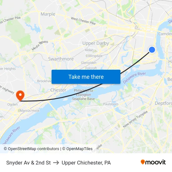 Snyder Av & 2nd St to Upper Chichester, PA map