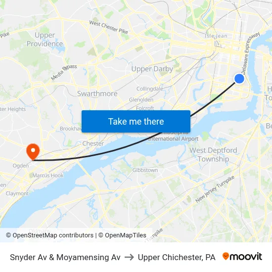 Snyder Av & Moyamensing Av to Upper Chichester, PA map