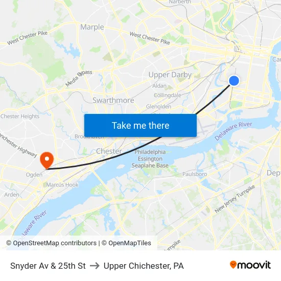Snyder Av & 25th St to Upper Chichester, PA map