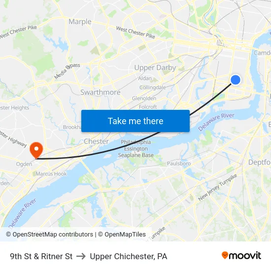 9th St & Ritner St to Upper Chichester, PA map