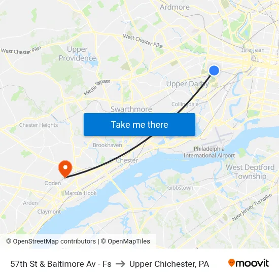 57th St & Baltimore Av - Fs to Upper Chichester, PA map