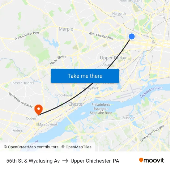 56th St & Wyalusing Av to Upper Chichester, PA map