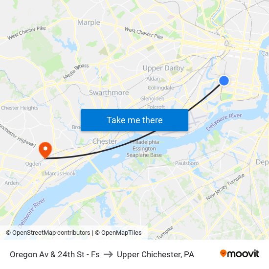 Oregon Av & 24th St - Fs to Upper Chichester, PA map