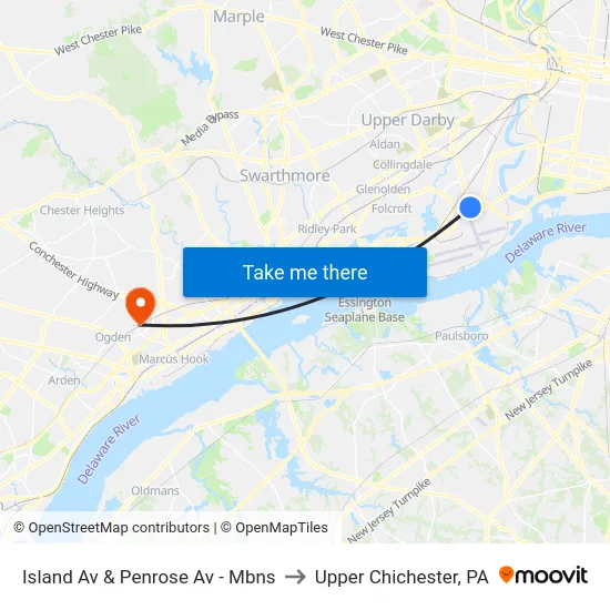 Island Av & Penrose Av - Mbns to Upper Chichester, PA map