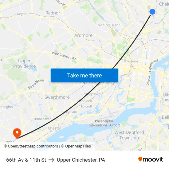 66th Av & 11th St to Upper Chichester, PA map