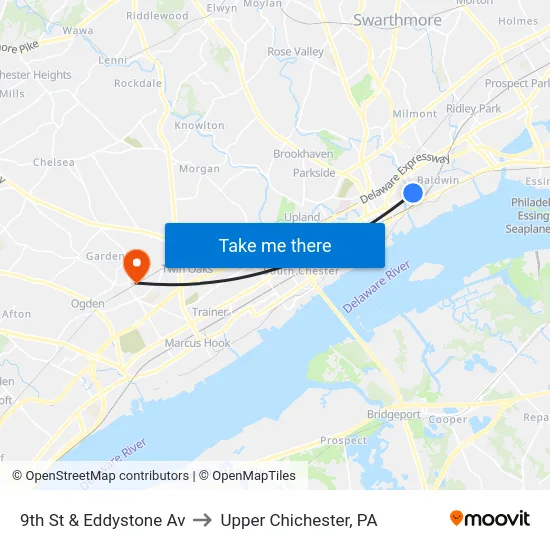 9th St & Eddystone Av to Upper Chichester, PA map