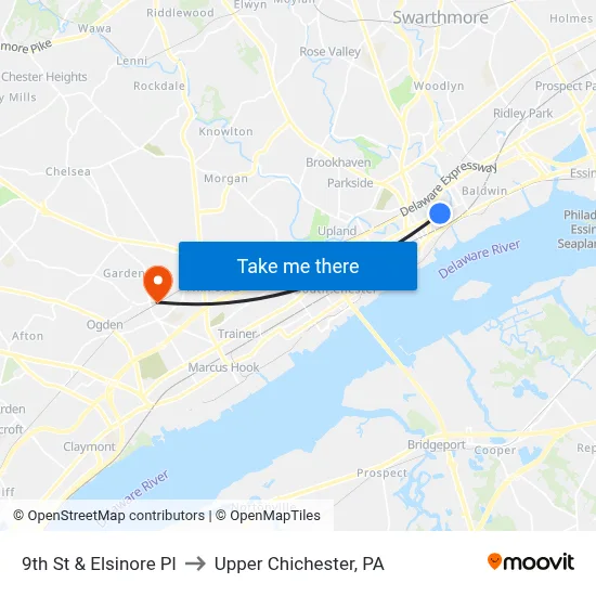 9th St & Elsinore Pl to Upper Chichester, PA map