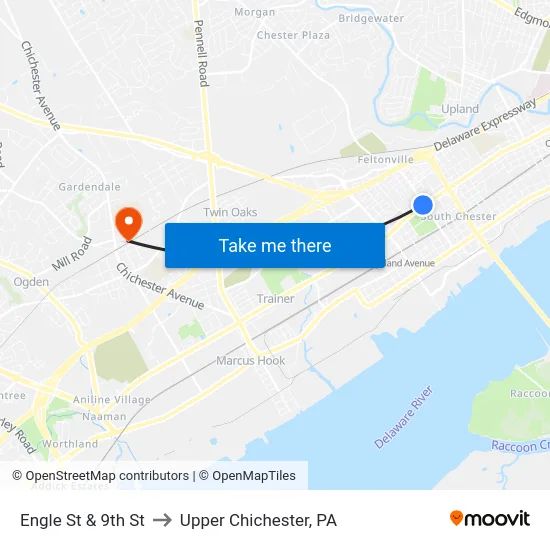 Engle St & 9th St to Upper Chichester, PA map