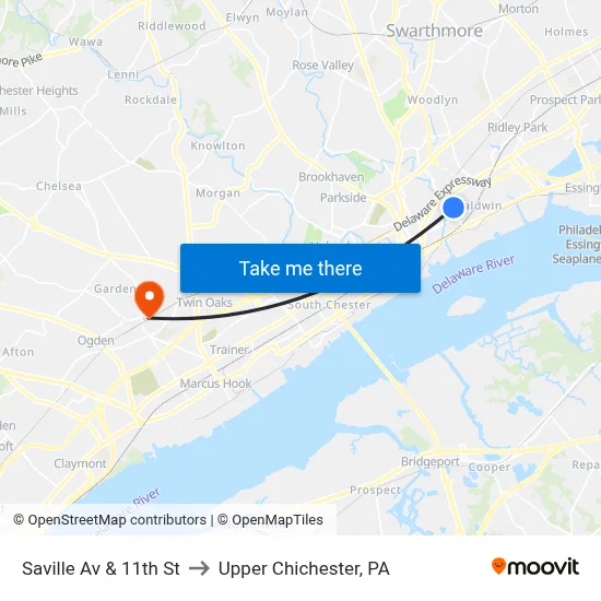 Saville Av & 11th St to Upper Chichester, PA map
