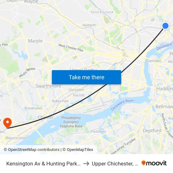 Kensington Av & Hunting Park Av to Upper Chichester, PA map