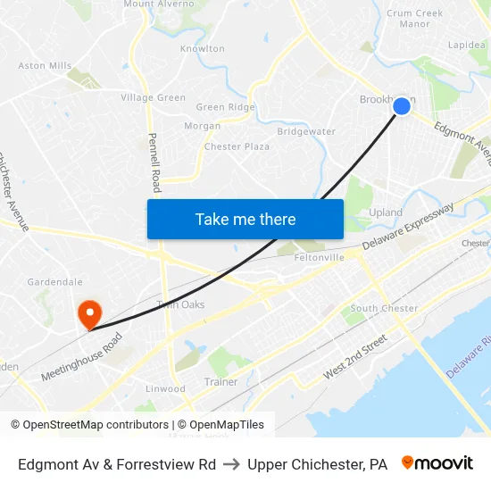 Edgmont Av & Forrestview Rd to Upper Chichester, PA map