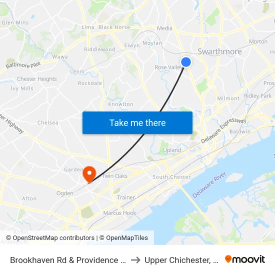 Brookhaven Rd & Providence Rd to Upper Chichester, PA map