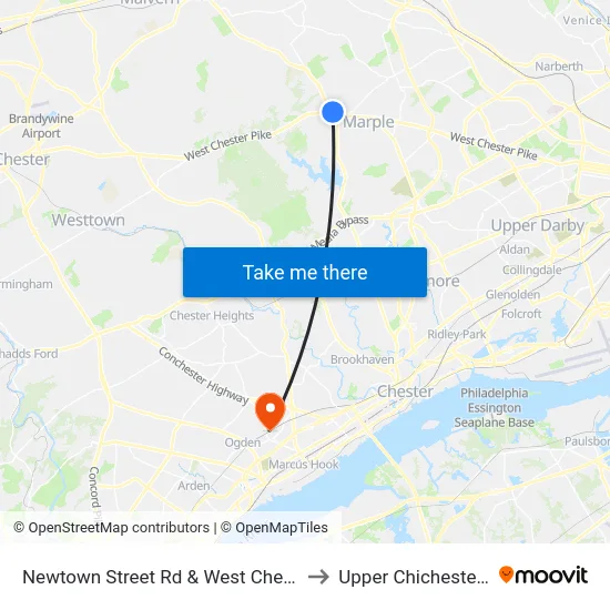 Newtown Street Rd & West Chester Pk to Upper Chichester, PA map