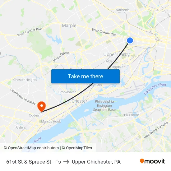 61st St & Spruce St - Fs to Upper Chichester, PA map