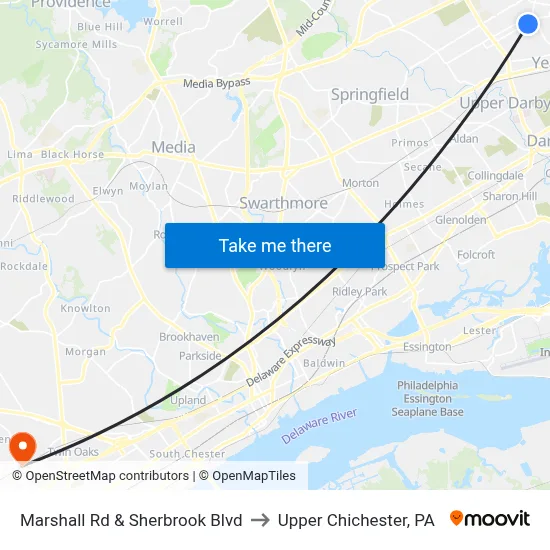 Marshall Rd & Sherbrook Blvd to Upper Chichester, PA map