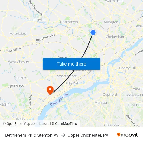 Bethlehem Pk & Stenton Av to Upper Chichester, PA map