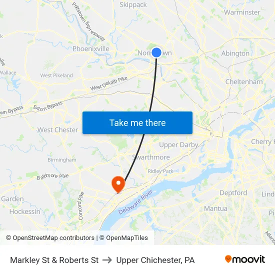 Markley St & Roberts St to Upper Chichester, PA map