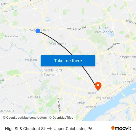 High St & Chestnut St to Upper Chichester, PA map