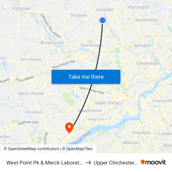 West Point Pk & Merck Laboratories to Upper Chichester, PA map
