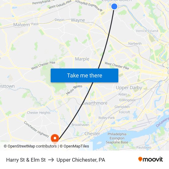 Harry St & Elm St to Upper Chichester, PA map