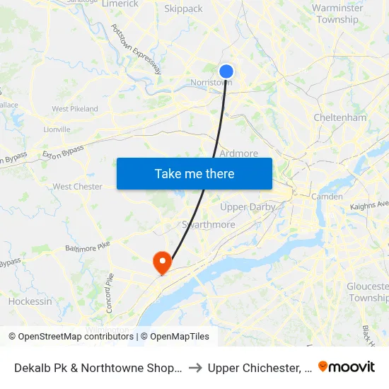 Dekalb Pk & Northtowne Shop Ctr to Upper Chichester, PA map