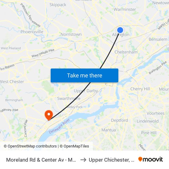 Moreland Rd & Center Av - Mbfs to Upper Chichester, PA map