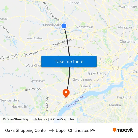 Oaks Shopping Center to Upper Chichester, PA map