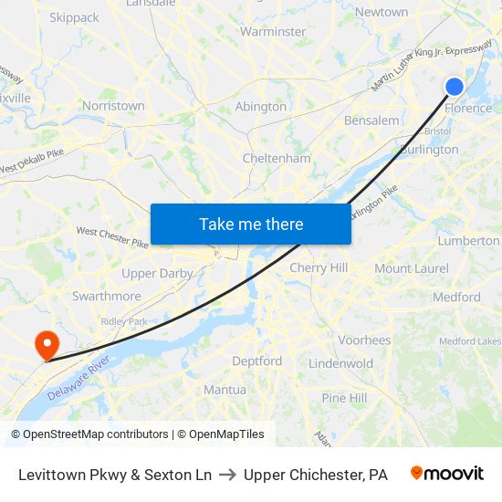 Levittown Pkwy & Sexton Ln to Upper Chichester, PA map