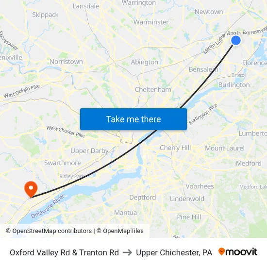 Oxford Valley Rd & Trenton Rd to Upper Chichester, PA map