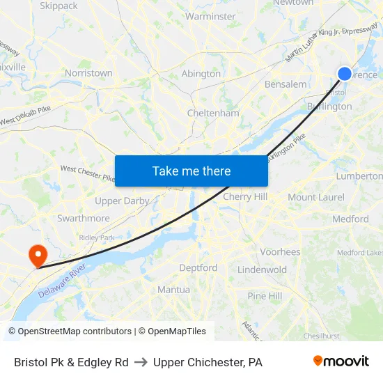 Bristol Pk & Edgley Rd to Upper Chichester, PA map