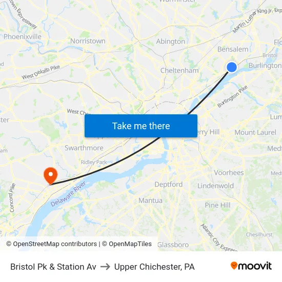 Bristol Pk & Station Av to Upper Chichester, PA map