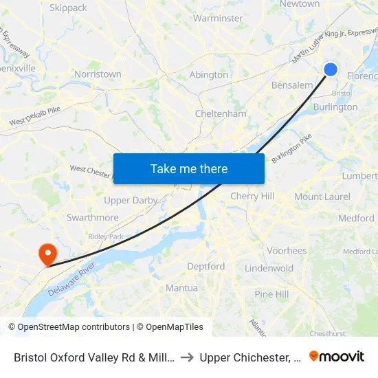 Bristol Oxford Valley Rd & Mill Dr to Upper Chichester, PA map