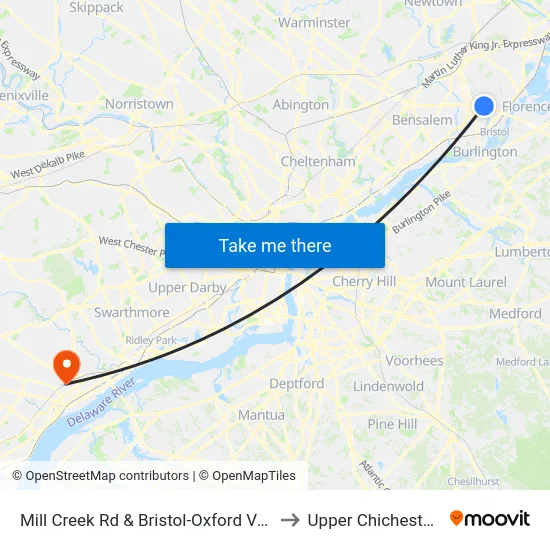 Mill Creek Rd & Bristol-Oxford Valley Rd to Upper Chichester, PA map