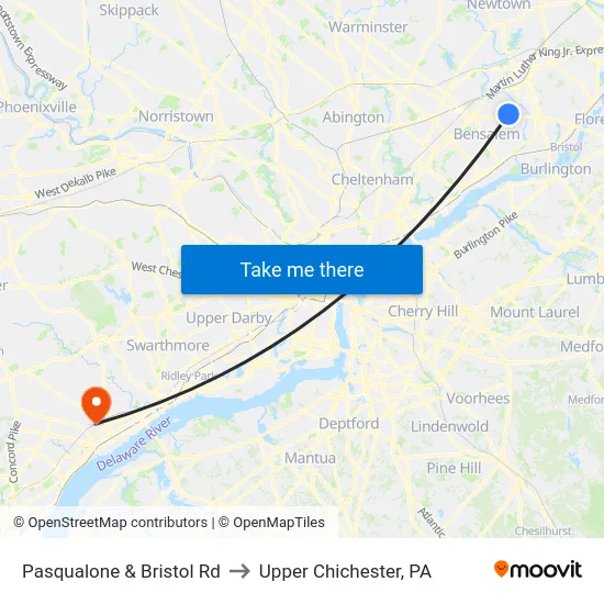 Pasqualone & Bristol Rd to Upper Chichester, PA map