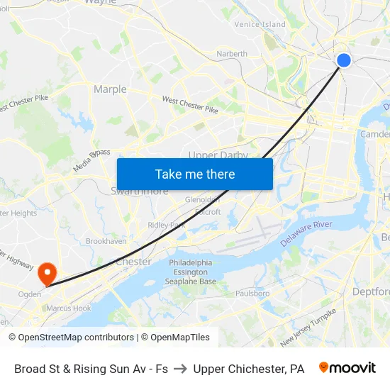 Broad St & Rising Sun Av - Fs to Upper Chichester, PA map